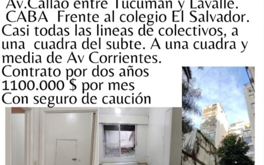Departa tres ambientes con dependencia en Av callao entre la base y tucumán oportunidad